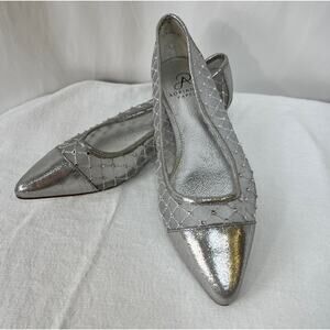 Adrianna Papell Silver Saba Mesh Dressy Jeweled Flats US 6.5M EU 36.5 GUC No Box
